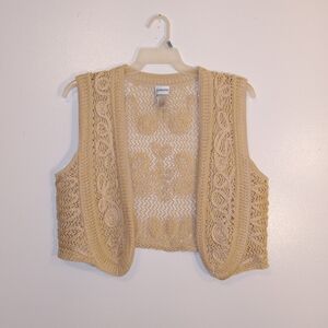 Chico's Tan Open-Front Crochet Vest
